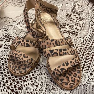 Vince Camuto wide width animal print strappy wedge sandals. Size 8W/38 1/2.